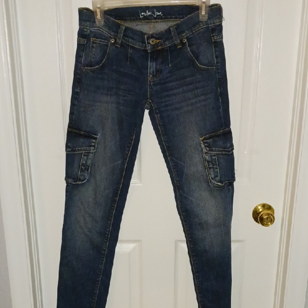 LONDONJEAN Dark Blue Skinny Jeans with Cargo Pockets